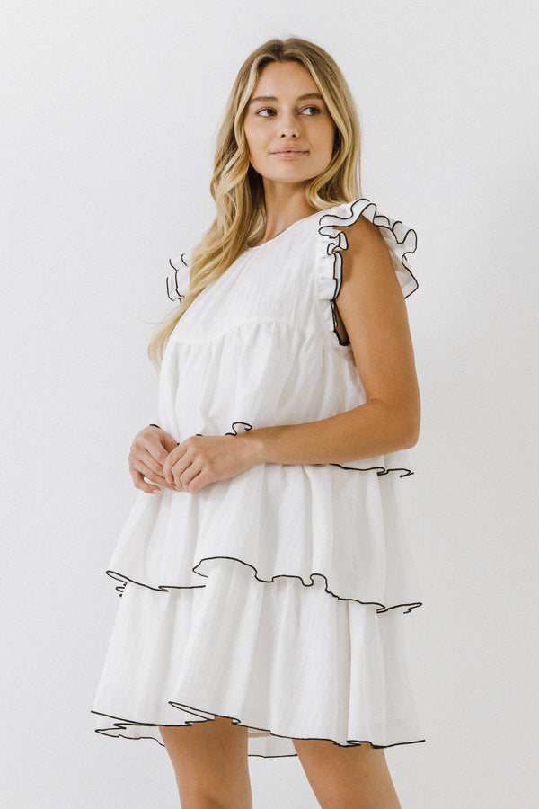 English Factory Contrast Detail Babydoll Dress WHITE