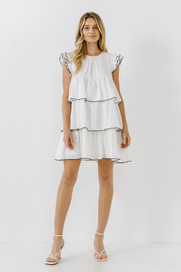 english factory Contrast Detail Babydoll Dress WHITE