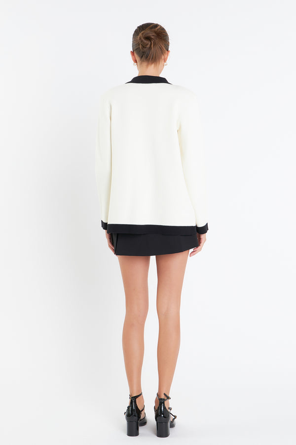 English Factory Contrast Details Knit Cardigan WHITE/BLACK