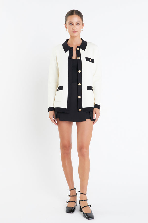 english factory Contrast Details Knit Cardigan WHITE/BLACK