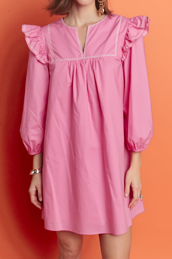 English Factory Contrast Embroidery Mini Dress PINK/WHITE