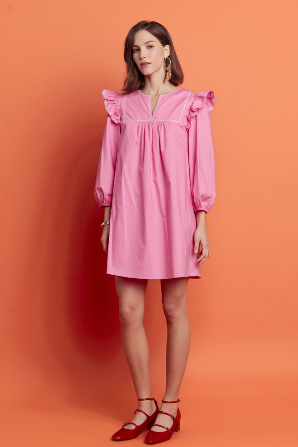 English Factory Contrast Embroidery Mini Dress PINK/WHITE