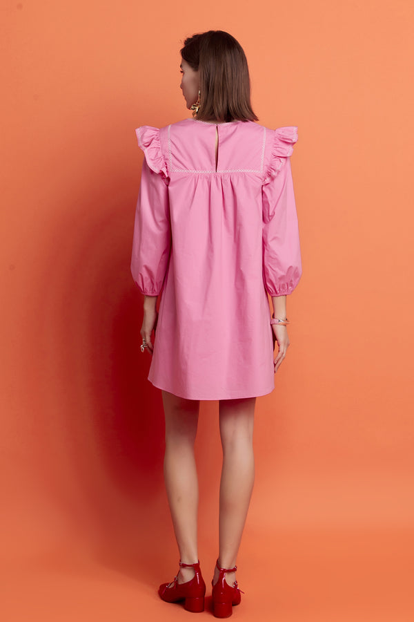 English Factory Contrast Embroidery Mini Dress PINK/WHITE