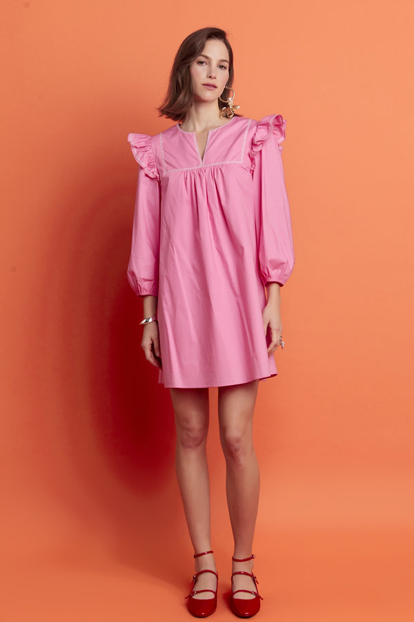 english factory Contrast Embroidery Mini Dress PINK/WHITE