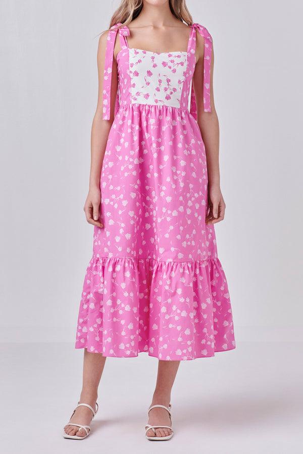 English Factory Contrast Floral Maxi Dress PINK/WHITE