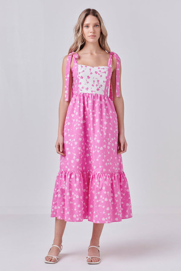 english factory Contrast Floral Maxi Dress PINK/WHITE