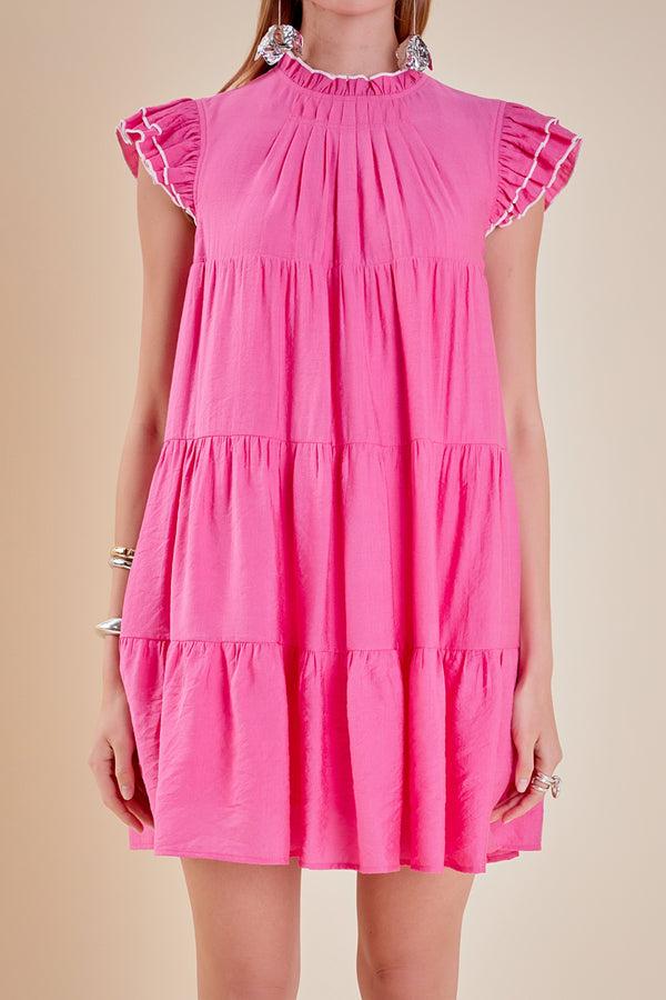 English Factory Contrast Merrow Babydoll Dress NAVY