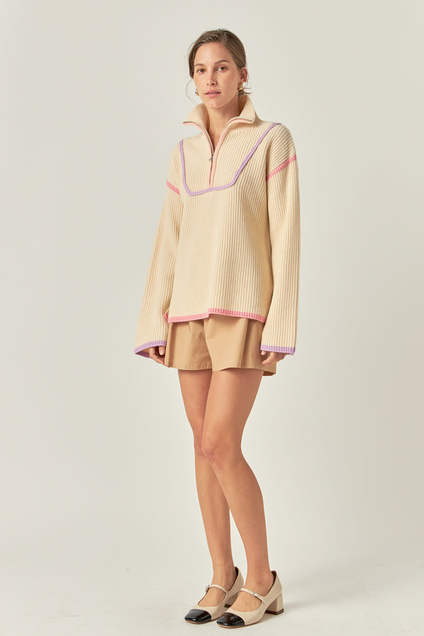 English Factory Contrast Piping Quarter-Zip Sweater LAVENDER MULTI