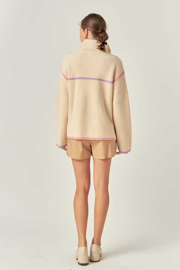 English Factory Contrast Piping Quarter-Zip Sweater LAVENDER MULTI