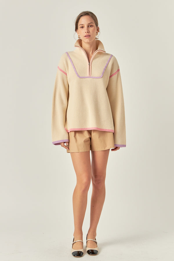 english factory Contrast Piping Quarter-Zip Sweater LAVENDER MULTI