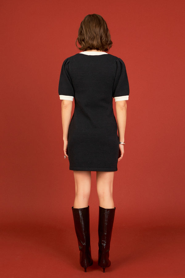 English Factory Contrast Rib Detailed Mini Dress BLACK/WHITE