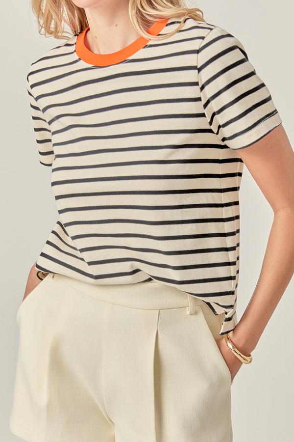 English Factory Contrast Rib Stripe Short Sleeve T-shirt WHITE/ORANGE