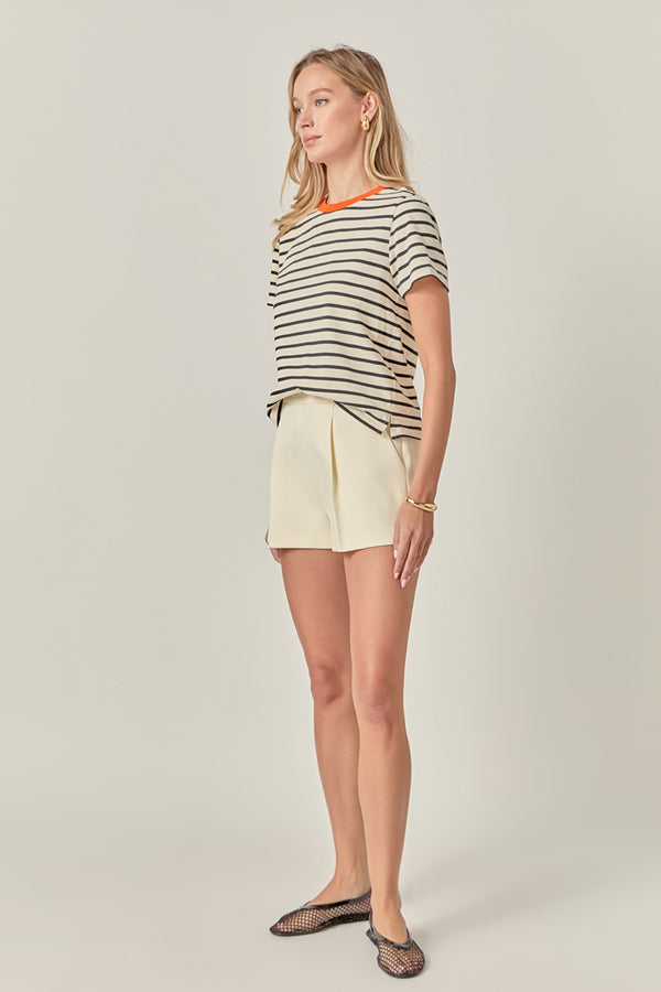 English Factory Contrast Rib Stripe Short Sleeve T-shirt WHITE/ORANGE