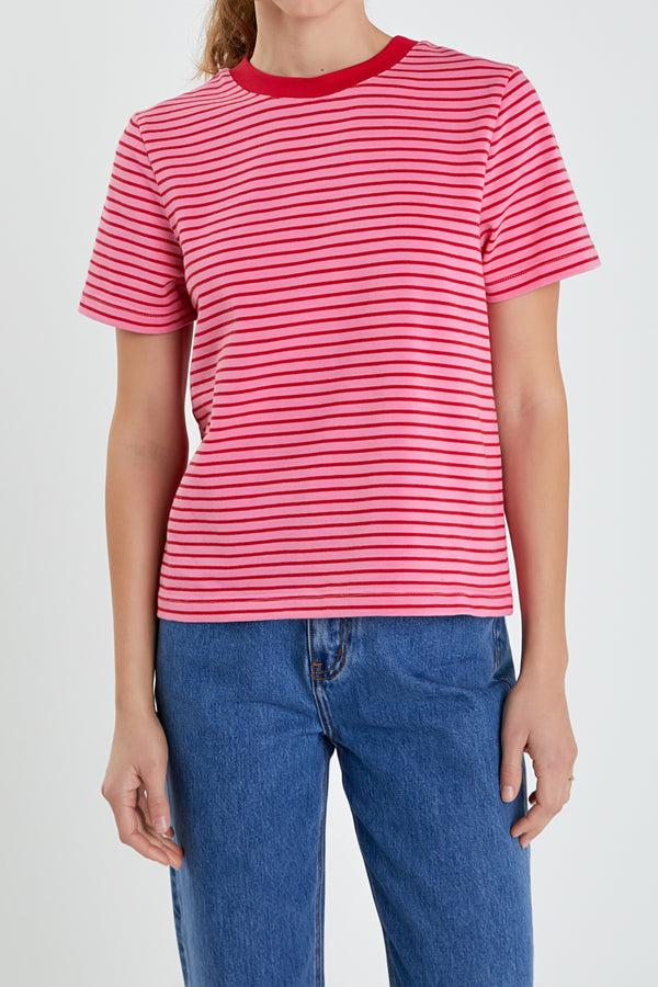 English Factory Contrast Rib Stripe T-shirt PINK/RED