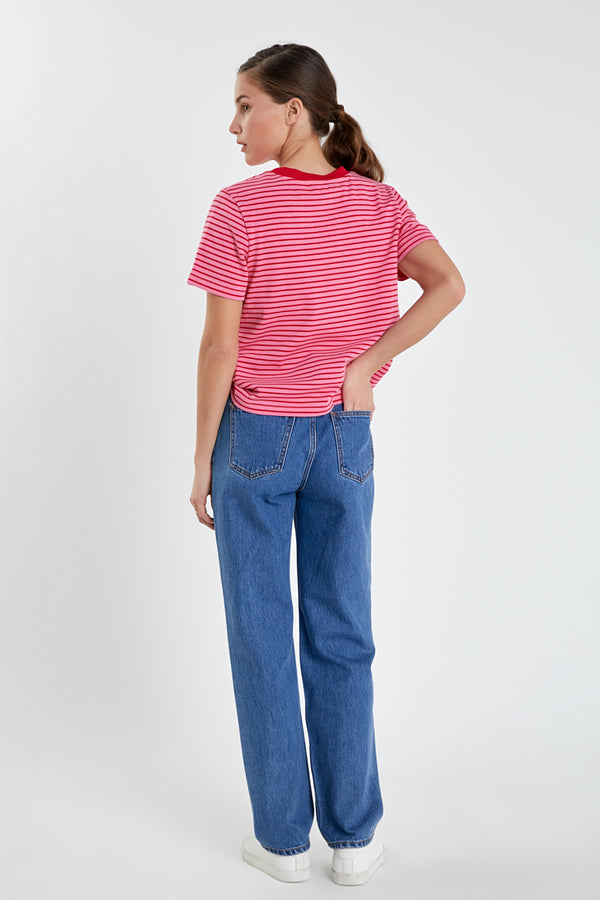 English Factory Contrast Rib Stripe T-shirt PINK/RED