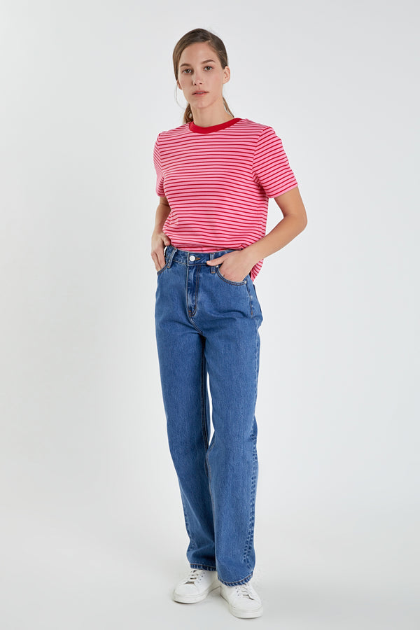 English Factory Contrast Rib Stripe T-shirt PINK/RED