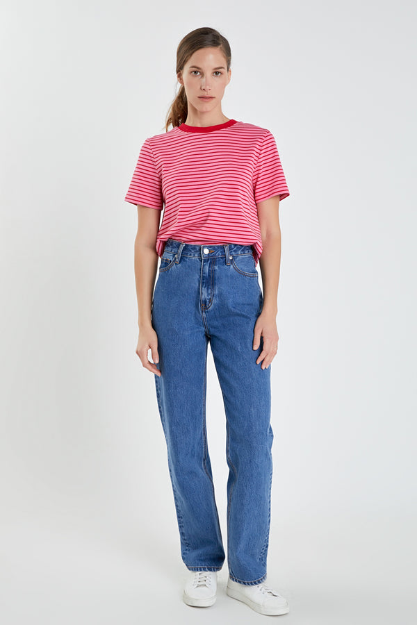english factory Contrast Rib Stripe T-shirt PINK/RED