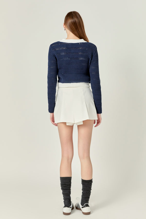 English Factory Contrast Round Hem Cardigan NAVY/WHITE