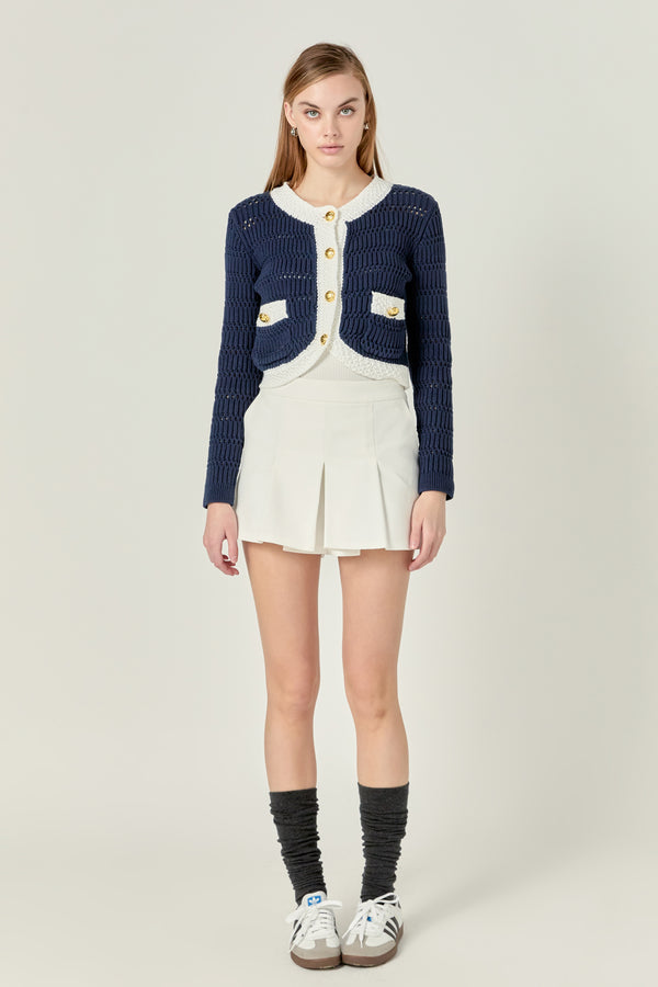 english factory Contrast Round Hem Cardigan NAVY/WHITE