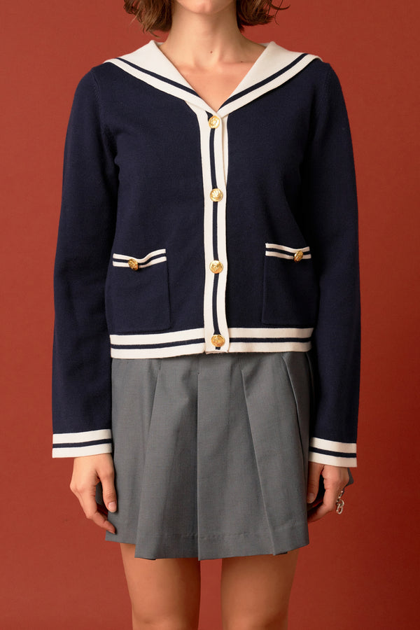 English Factory Contrast Sailor Collar Cardigan NAVY/WHITE