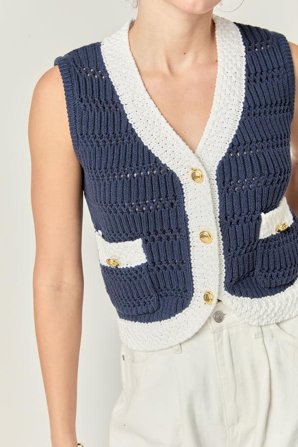 English Factory Contrast Sleeveless Knit Top NAVY/WHITE