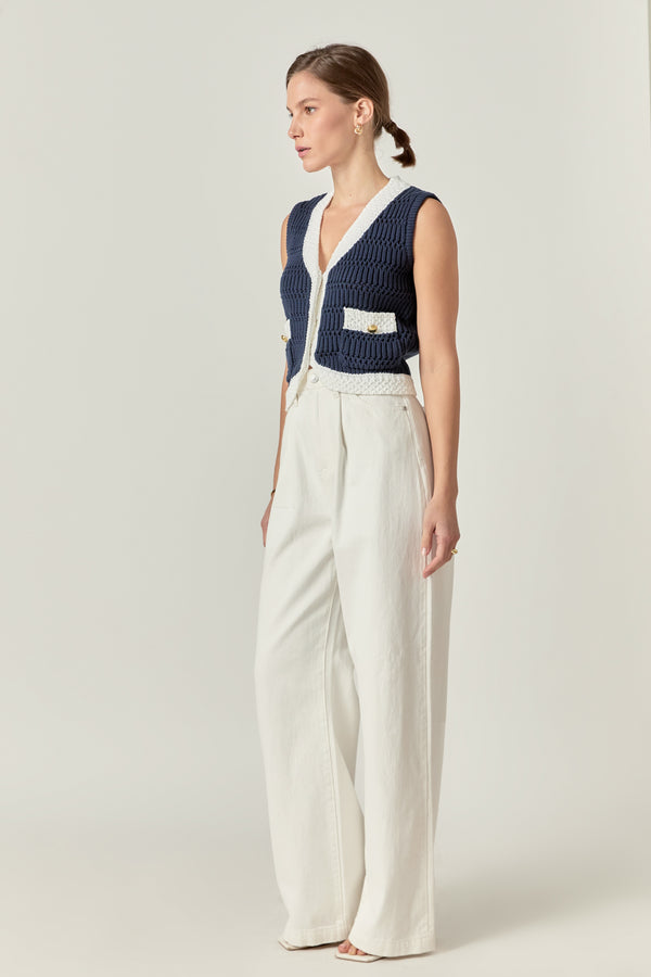 English Factory Contrast Sleeveless Knit Top NAVY/WHITE