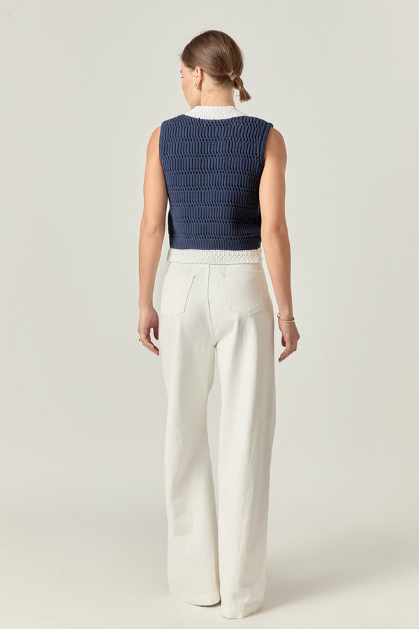 English Factory Contrast Sleeveless Knit Top NAVY/WHITE