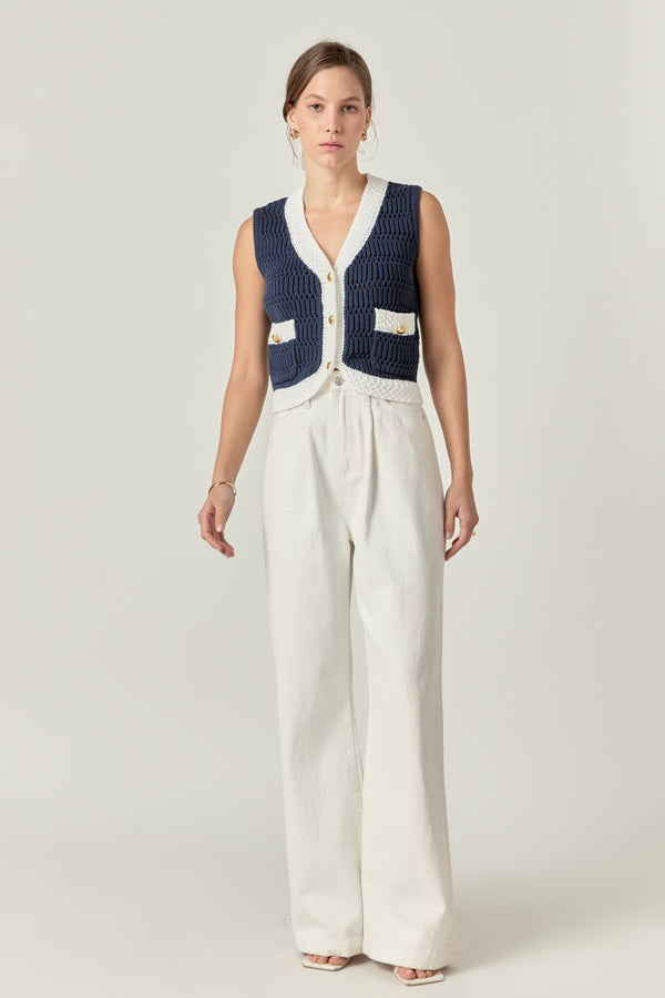 english factory Contrast Sleeveless Knit Top NAVY/WHITE