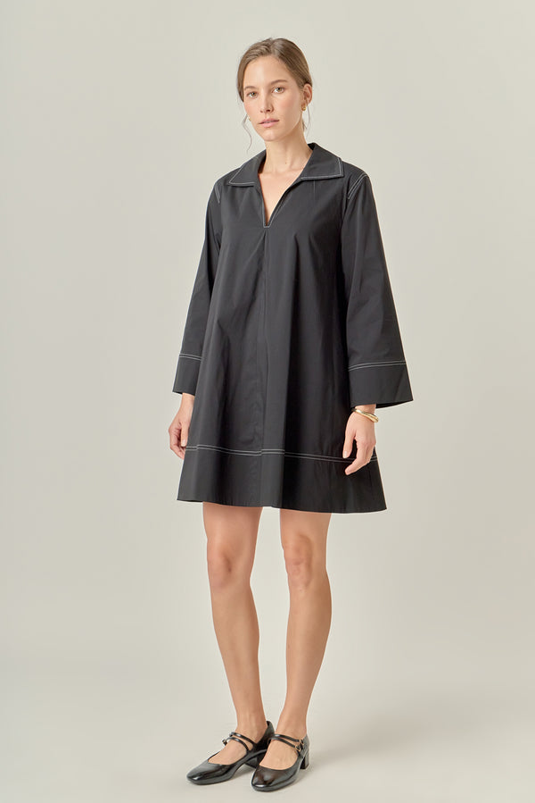 English Factory Contrast Stitch Detailed Mini Dress BLACK