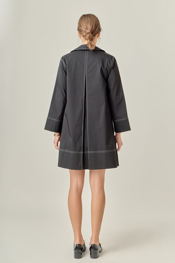 English Factory Contrast Stitch Detailed Mini Dress BLACK