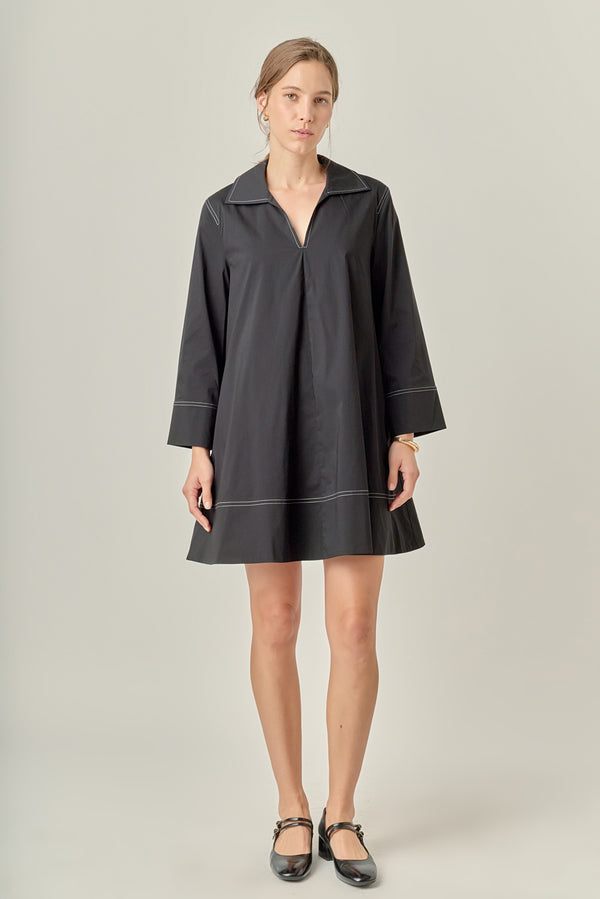 english factory Contrast Stitch Detailed Mini Dress BLACK