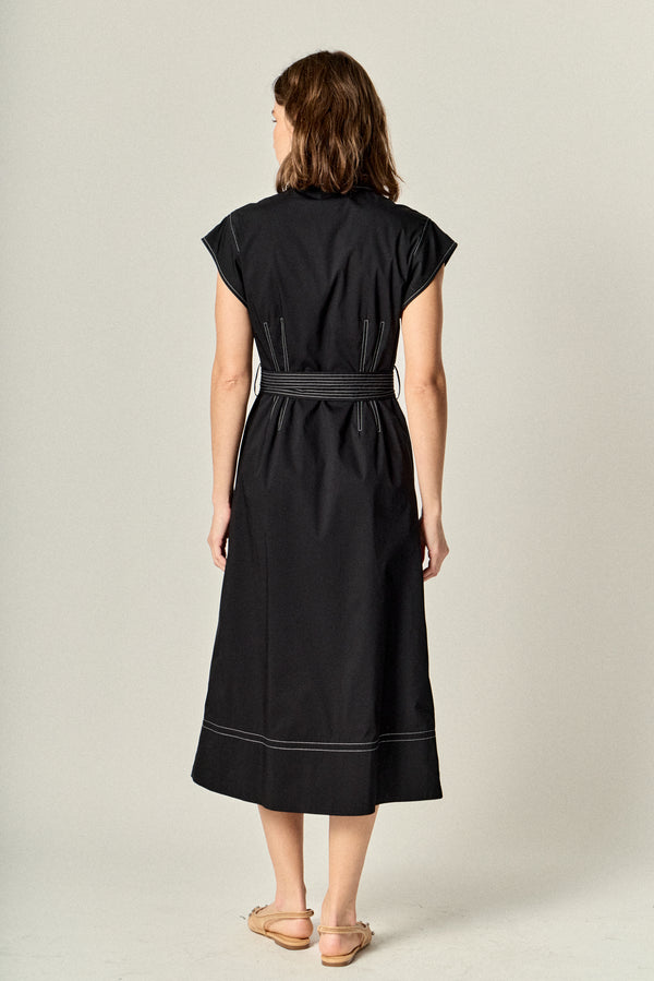 English Factory Contrast Stitch Shirt Midi Dress BLACK