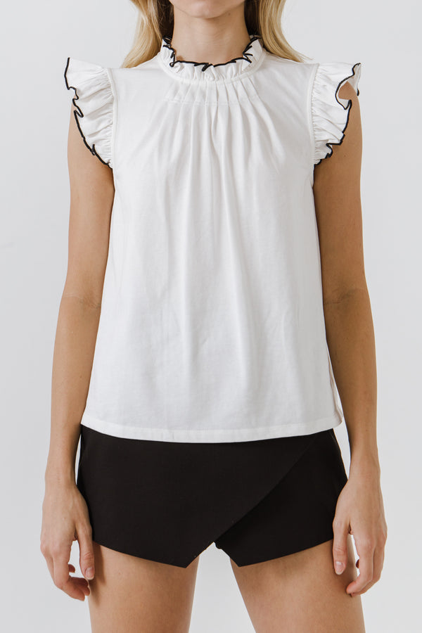 English Factory Contrast Stitch Sleeveless T-Shirt WHITE