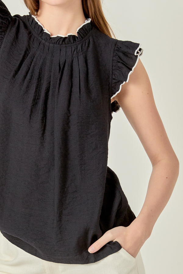 English Factory Contrast Stitch Sleeveless Top BLACK