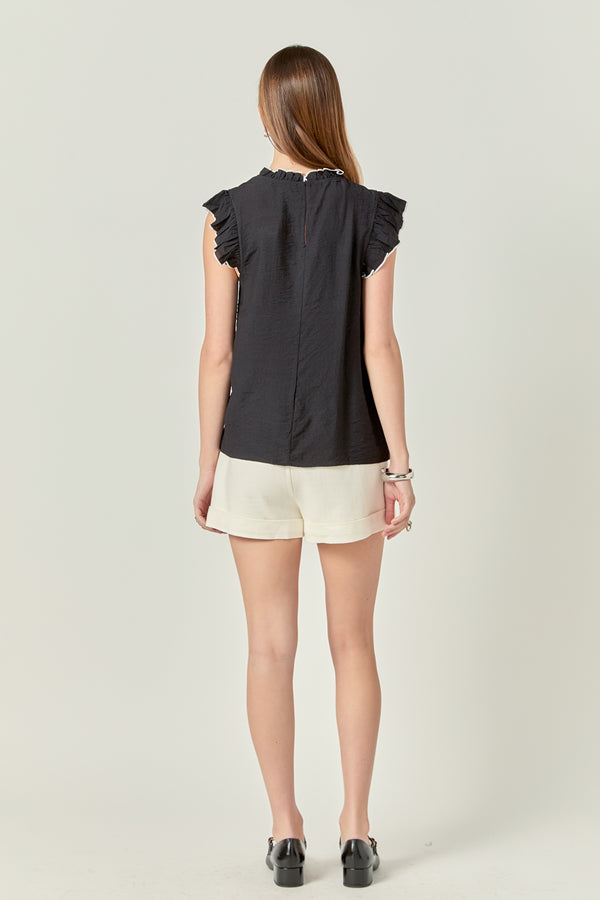 English Factory Contrast Stitch Sleeveless Top BLACK