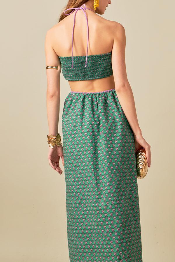 English Factory Contrast Straps Floral Cut Out Maxi Dress GREEN MULTI