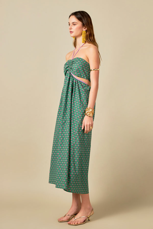 English Factory Contrast Straps Floral Cut Out Maxi Dress GREEN MULTI