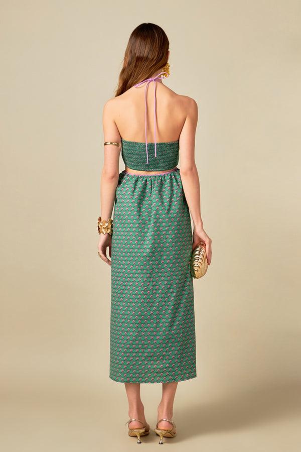 English Factory Contrast Straps Floral Cut Out Maxi Dress GREEN MULTI