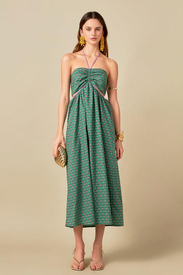 english factory Contrast Straps Floral Cut Out Maxi Dress GREEN MULTI