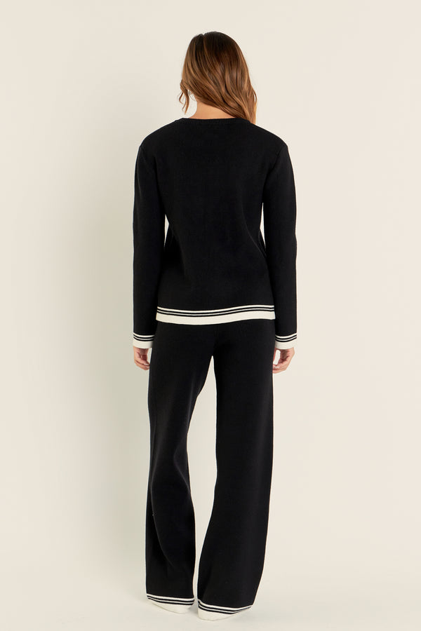 English Factory Contrast Stripe Detail Knit Pants BLACK/IVORY