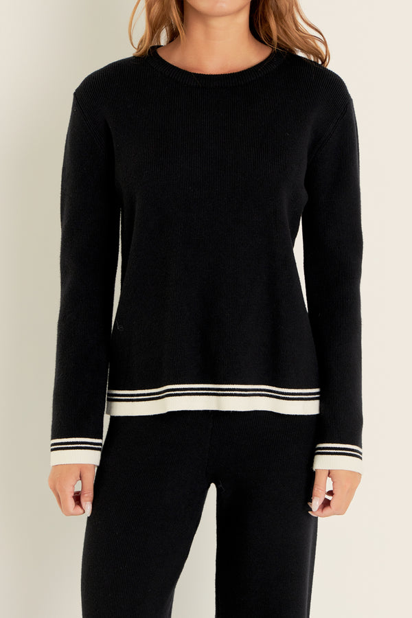 English Factory Contrast Stripe Detail Knit Top BLACK/IVORY