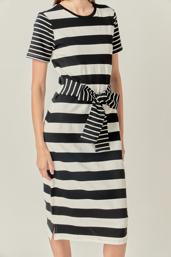 English Factory Contrast Stripe Knit Midi Dress BLACK/WHITE