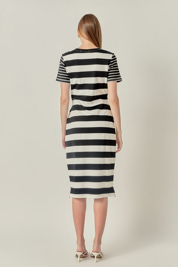 English Factory Contrast Stripe Knit Midi Dress BLACK/WHITE