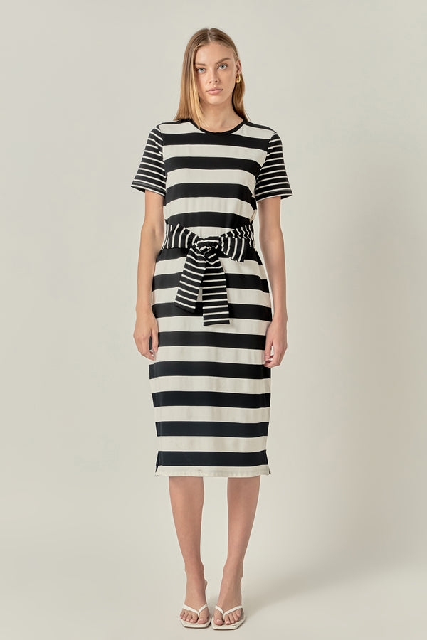 english factory Contrast Stripe Knit Midi Dress BLACK/WHITE