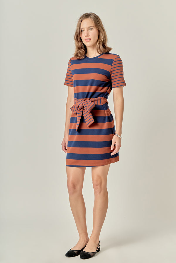 English Factory Contrast Stripe Knit Mini Dress BROWN/NAVY