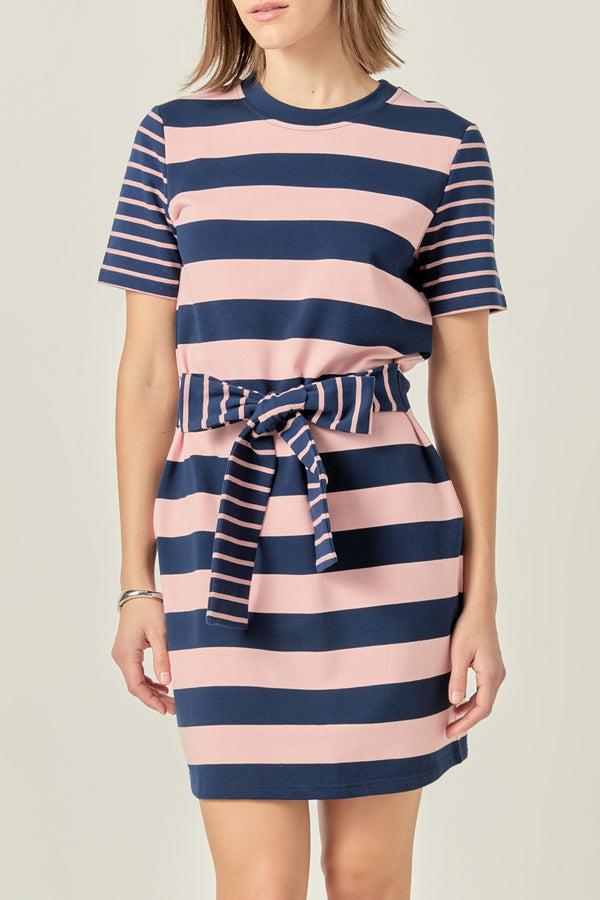 English Factory Contrast Stripe Knit Mini Dress NAVY/PINK