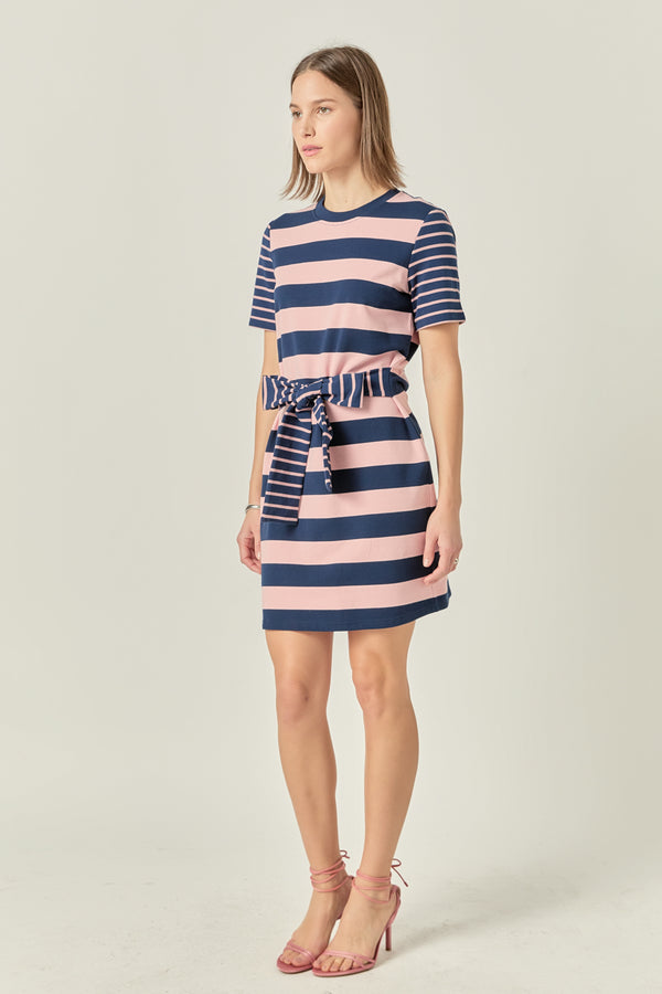 English Factory Contrast Stripe Knit Mini Dress NAVY/PINK
