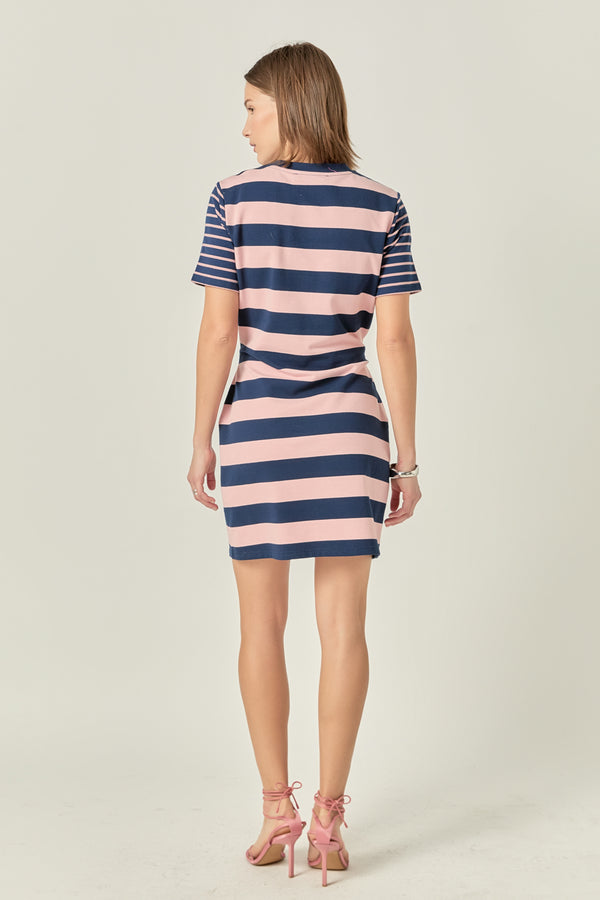 English Factory Contrast Stripe Knit Mini Dress NAVY/PINK