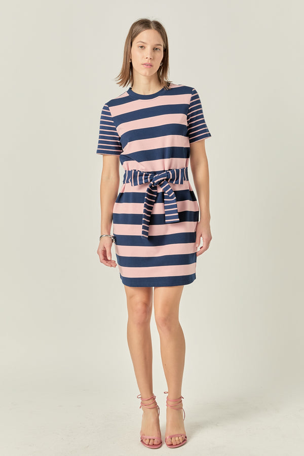 english factory Contrast Stripe Knit Mini Dress NAVY/PINK