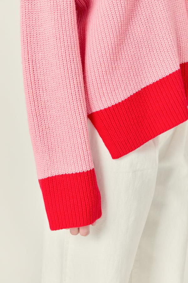 English Factory Contrast Zip Pullover Sweater PINK/RED